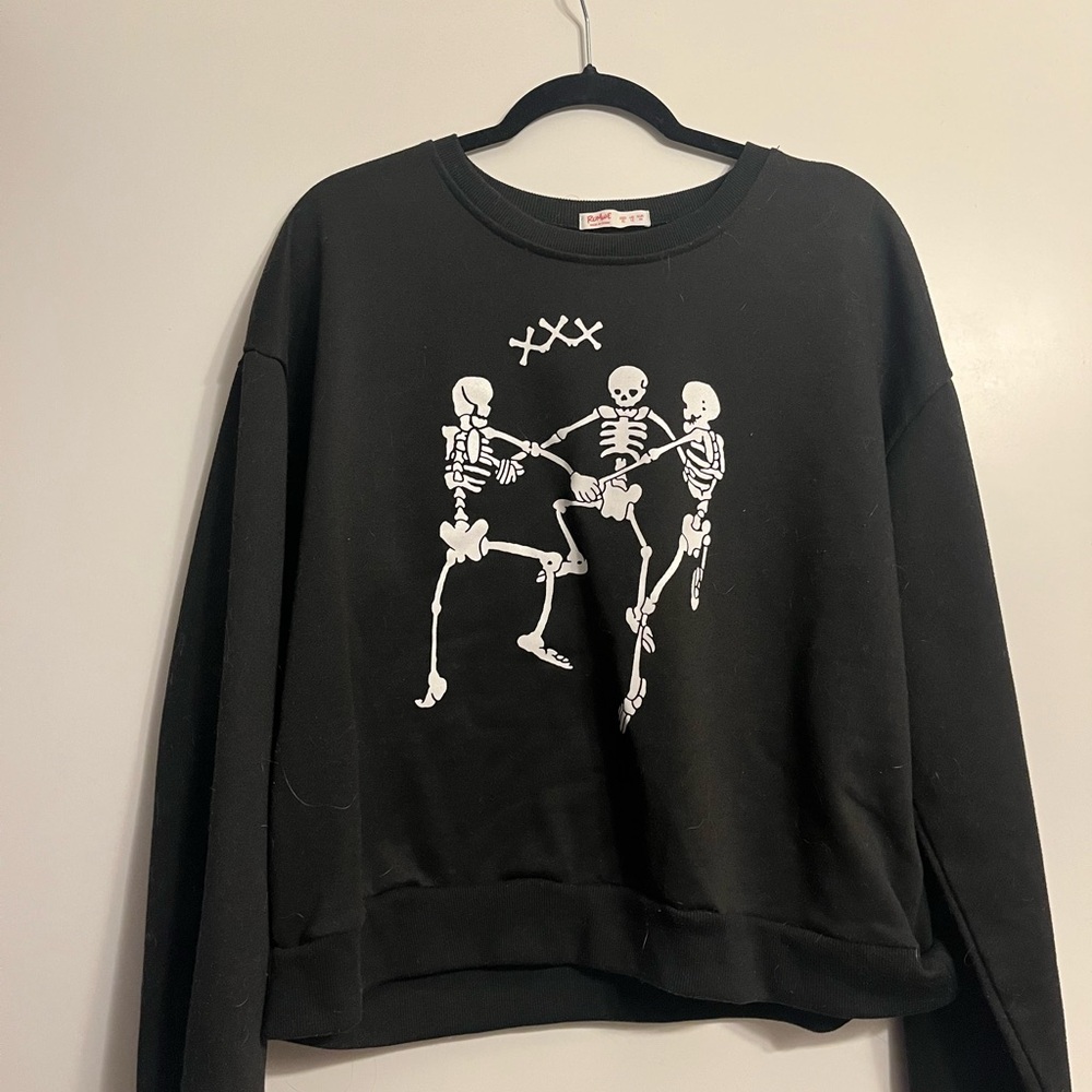 ROMWE Black Skeleton Dance Crewneck Sweater